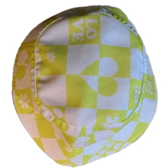 Wonder Nation Bucket Hat "LOVE" Yellow Green/White Checker - Picture 2 of 5
